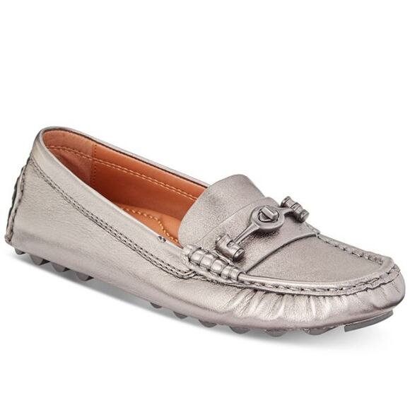 Coach | Women’s Crosby Driver Turnlock Flats Champagne Loafers Leather Metallic - Picture 1 of 8